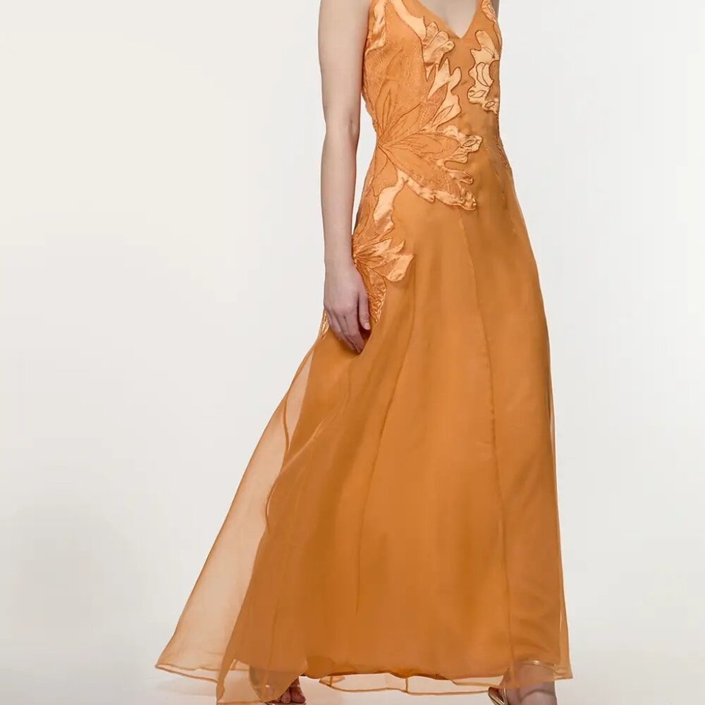 Karen Millen - Satin Applique Woven Maxi Dress - Mango Color